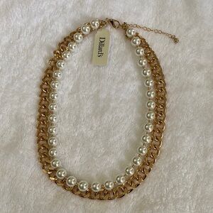 NWT gold chain and pearl collar bone length necklace -the 2 strands are attached